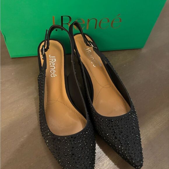 J.Renee Black Ferryanne Slingback Heels / Rhinestones Sz 8.5 New - Picture 7 of 10